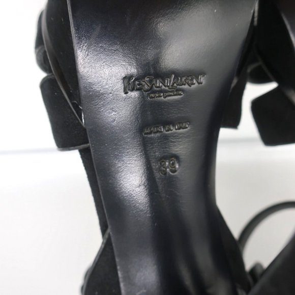 YVES SAINT LAURENT TRIBUTE PLATFORM SANDALS BLACK LEATHER-TRIM SUEDE SIZE 39 - Picture 11 of 11